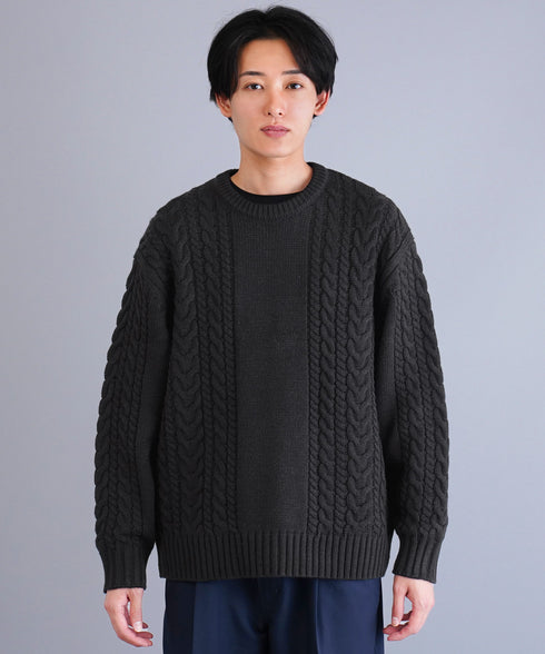 ケーブルクルーニット | ニット クルーネック セーター メンズ 洗える ニットセーター ウォッシャブル トップス 黒 白 秋 秋服 秋物 冬 冬服 冬物 春 春服 春物